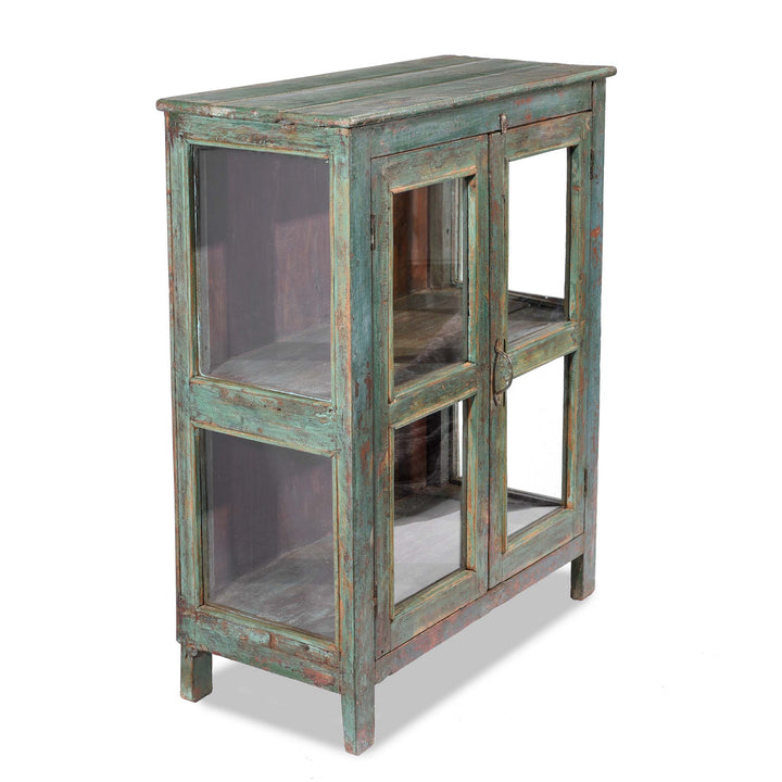 Angled View Of Vintage Painted Display Cabinet - Early 20thC | Indigo Antiques