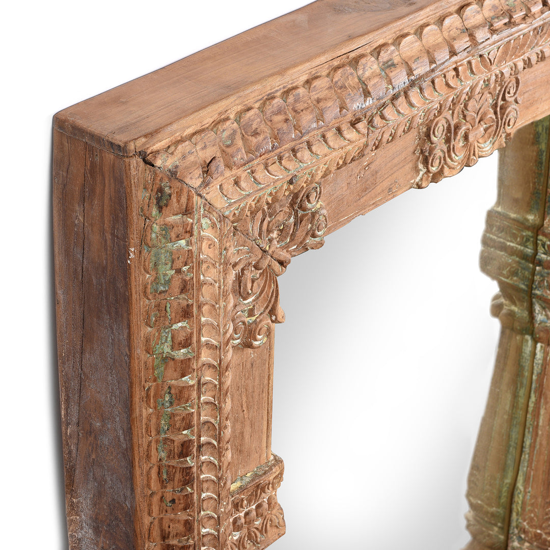 Depth Detail From Indian Mirror Made From An Old Painted Window - 19thC | Indigo Antiques