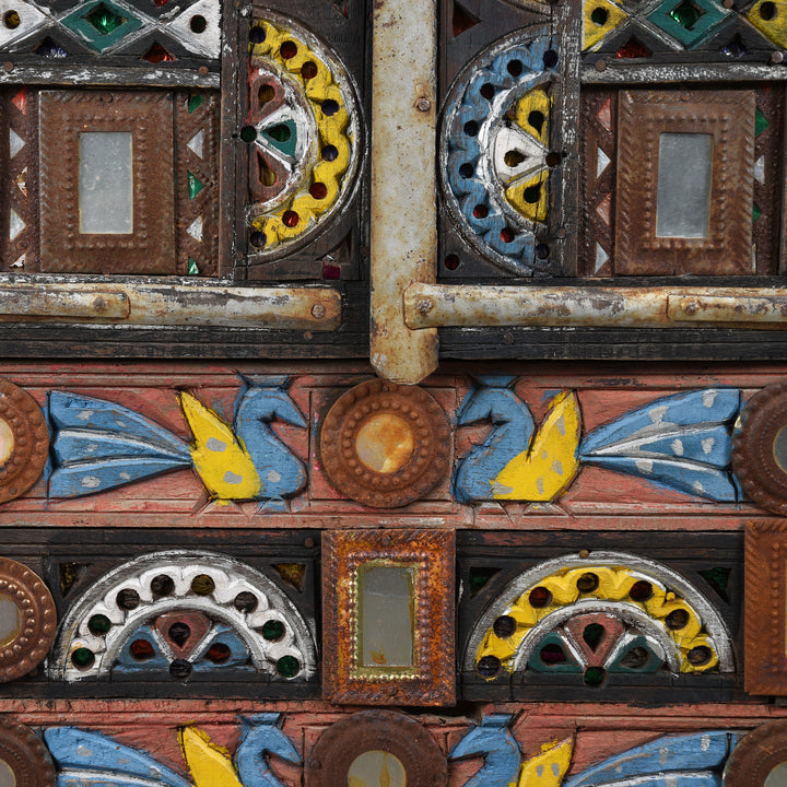 Peacock Detail From Indian "Damchiya" Dowry Chest From Kutch - Ca 1920 | Indigo Antiques