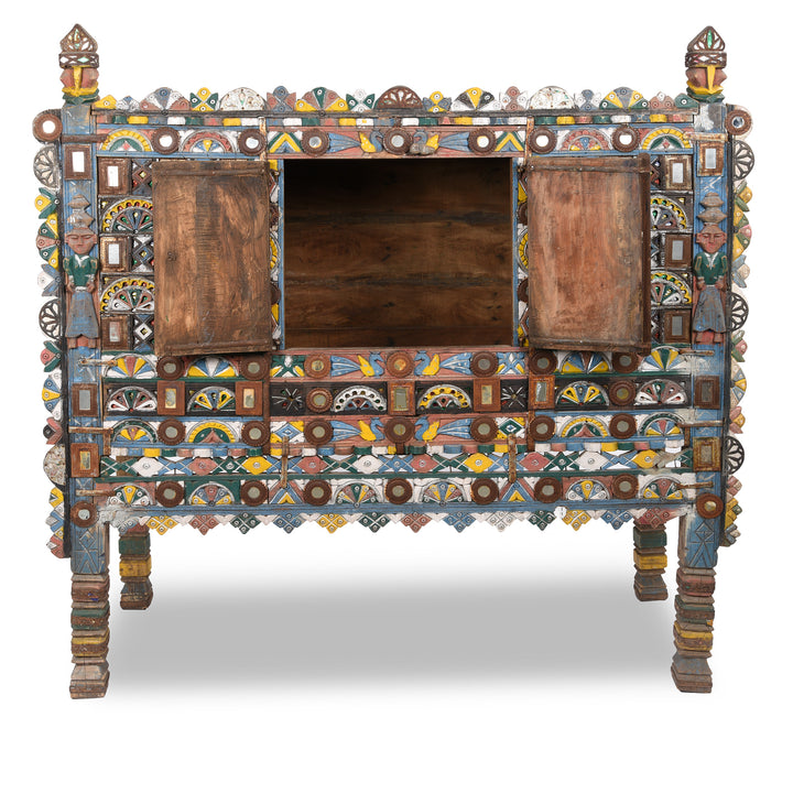 Doors Open View Of Indian "Damchiya" Dowry Chest From Kutch - Ca 1920 | Indigo Antiques