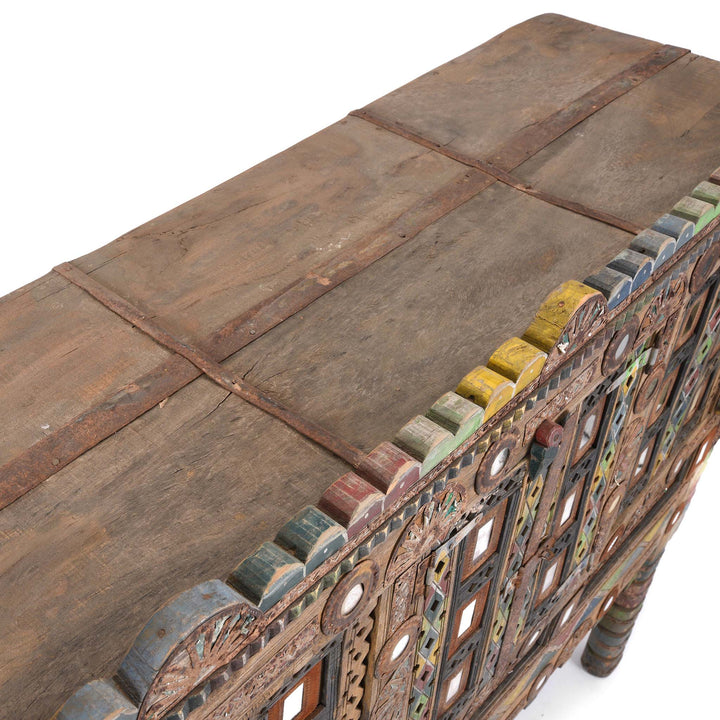 Top View Of Indian "Damchiya" Dowry Chest From Kutch - Ca 1920 | Indigo Antiques