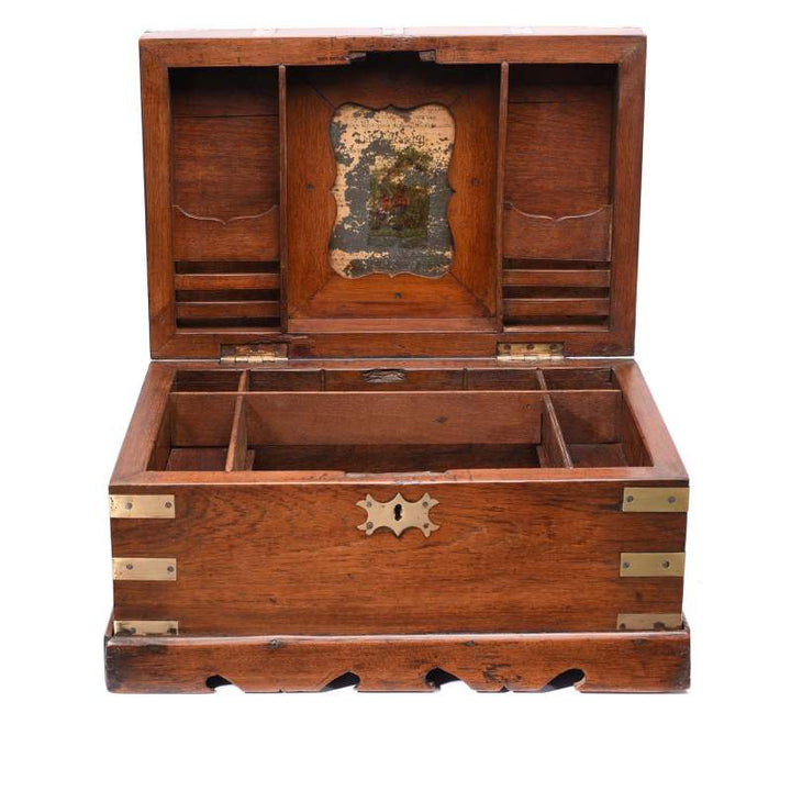 Open View Of Brass Bound Teak Box From Rajasthan - 19thC | Indigo Antiques