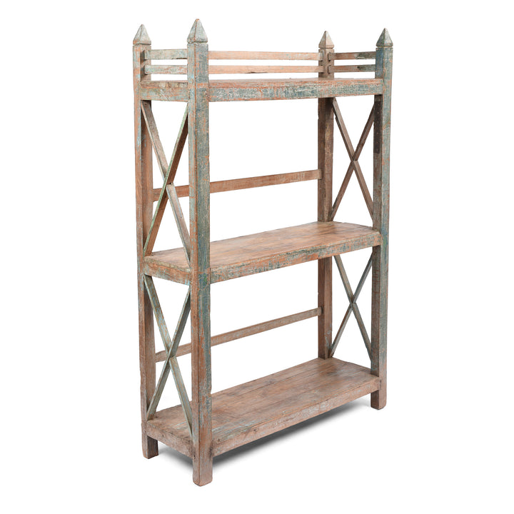 Angled View Of Vintage Painted Indian Teak Shelf - Ca 1930 | Indigo Antiques