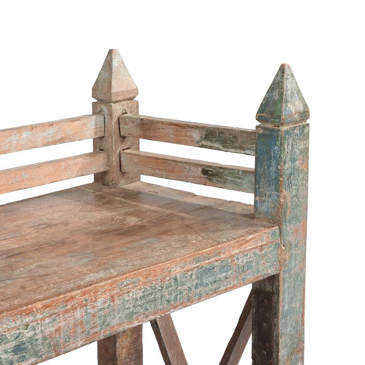 Corner Detail Of Vintage Painted Indian Teak Shelf - Ca 1930 | Indigo Antiques