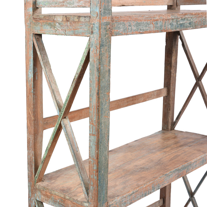 Angle Detail Of Vintage Painted Indian Teak Shelf - Ca 1930 | Indigo Antiques