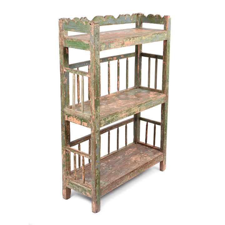 Angled View Of Vintage Painted Indian Teak Shelf - Ca 1930 | Indigo Antiques