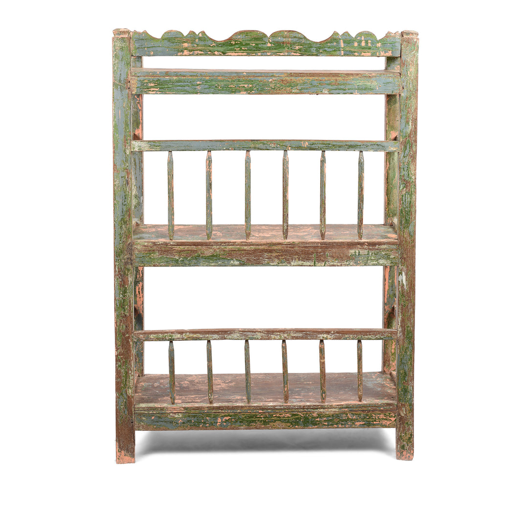 Reverse Of Vintage Painted Indian Teak Shelf - Ca 1930 | Indigo Antiques