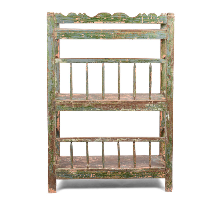 Reverse Of Vintage Painted Indian Teak Shelf - Ca 1930 | Indigo Antiques