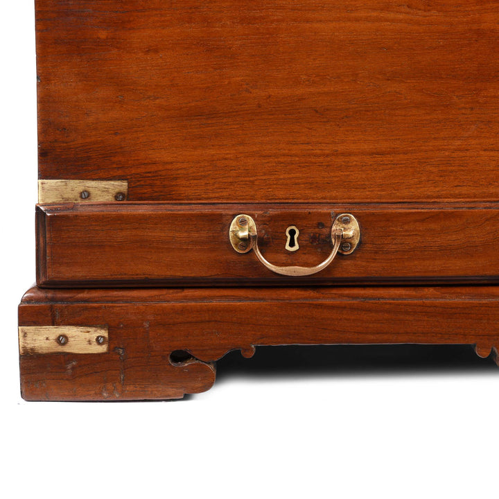 Lower Corner Detail From Brass Bound Teak Chest From India - 19thC | Indigo Antiques