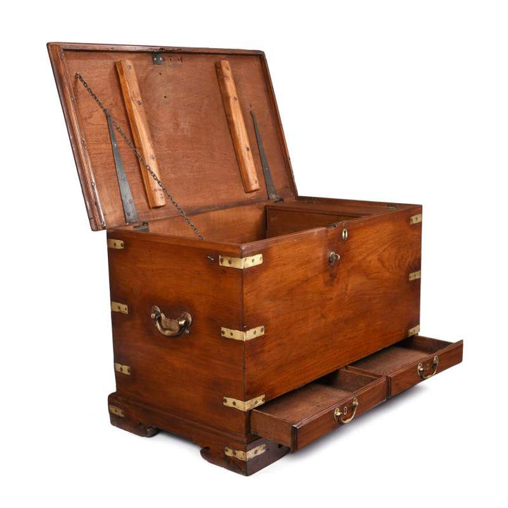 Open View Of Brass Bound Teak Chest From India - 19thC | Indigo Antiques