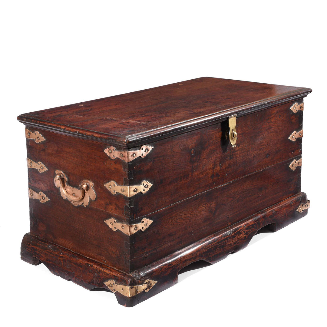 Angled View Of Brass Bound Teak Chest - 19thC | Indigo Antiques