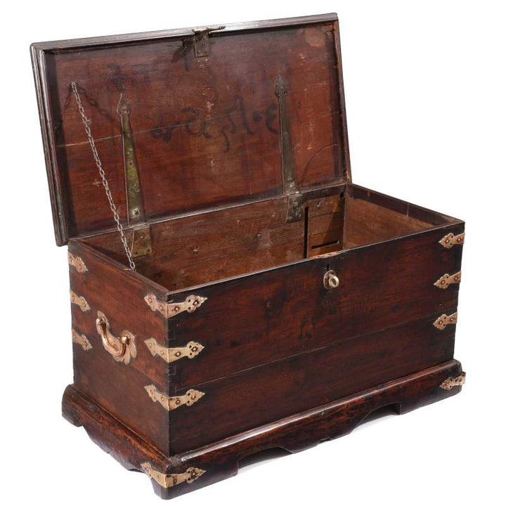 Open View Of Brass Bound Teak Chest - 19thC | Indigo Antiques