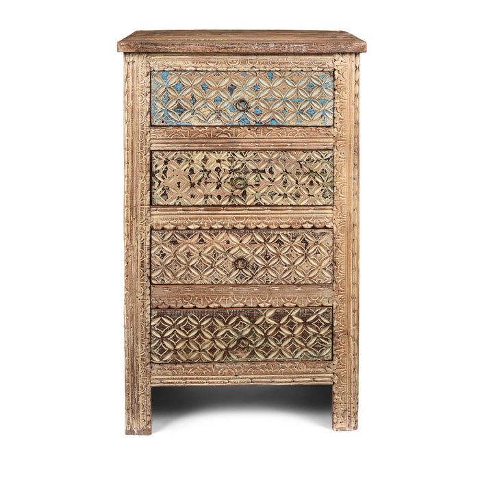 4 Drawer Bedside Cabinet Made From Reclaimed Teak | Indigo Antiques