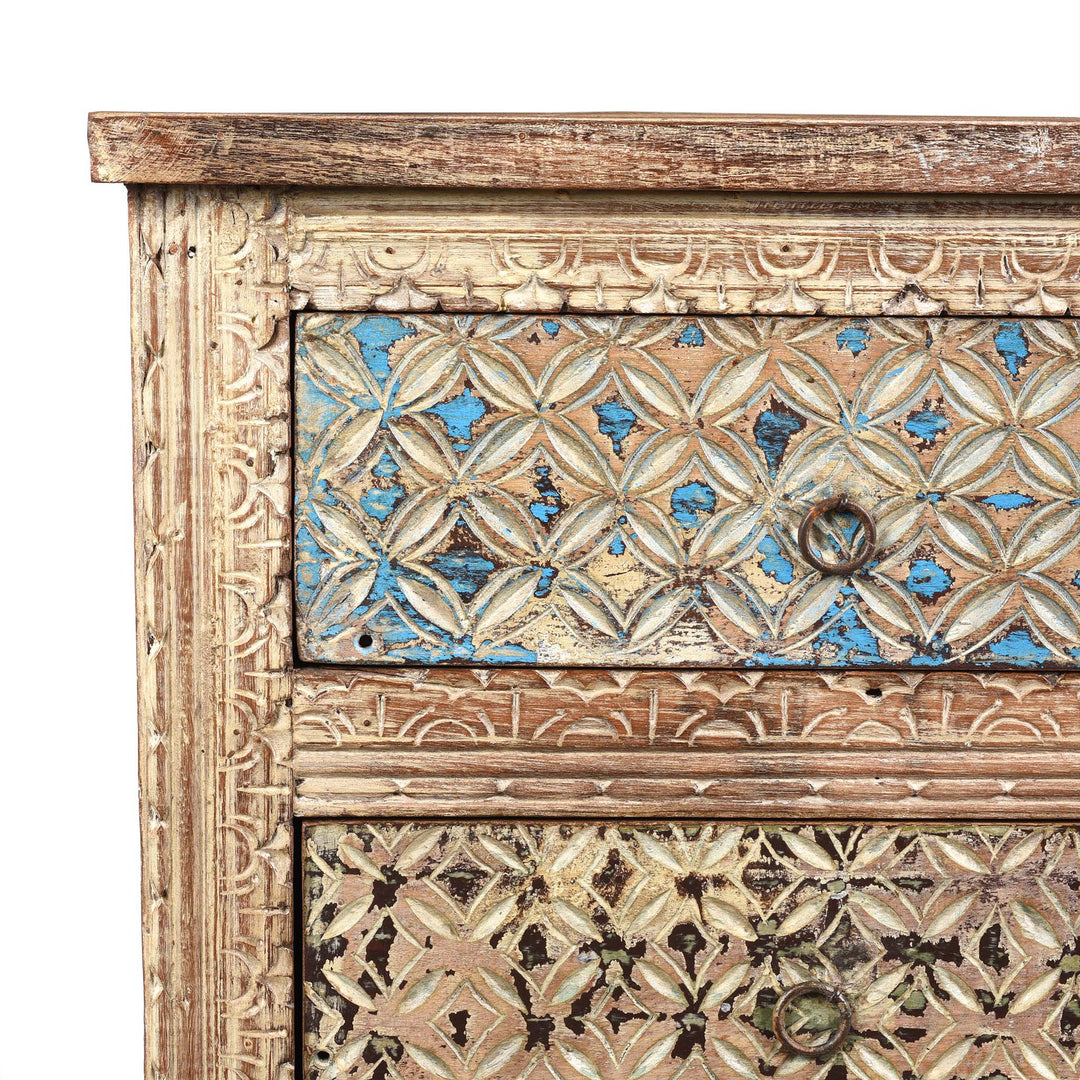 Corner Detail from 4 Drawer Bedside Cabinet Made From Reclaimed Teak | Indigo Antiques