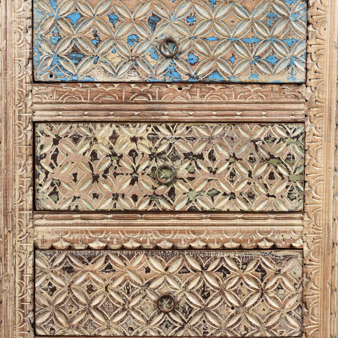 Detail From 4 Drawer Bedside Cabinet Made From Reclaimed Teak | Indigo Antiques