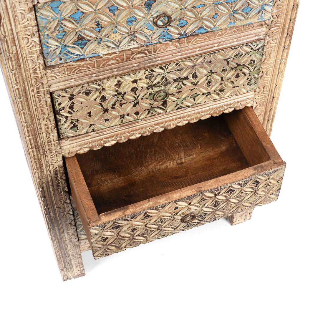 Interior Of 4 Drawer Bedside Cabinet Made From Reclaimed Teak | Indigo Antiques