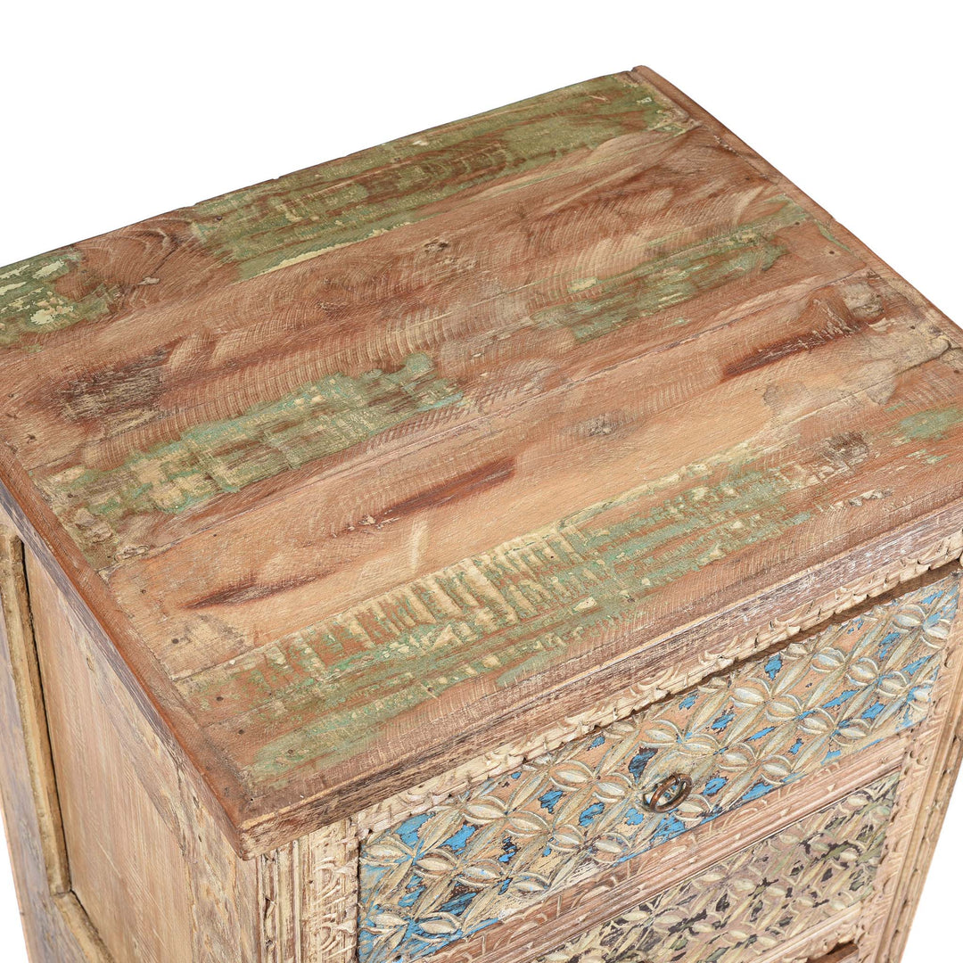 Surface Of 4 Drawer Bedside Cabinet Made From Reclaimed Teak | Indigo Antiques