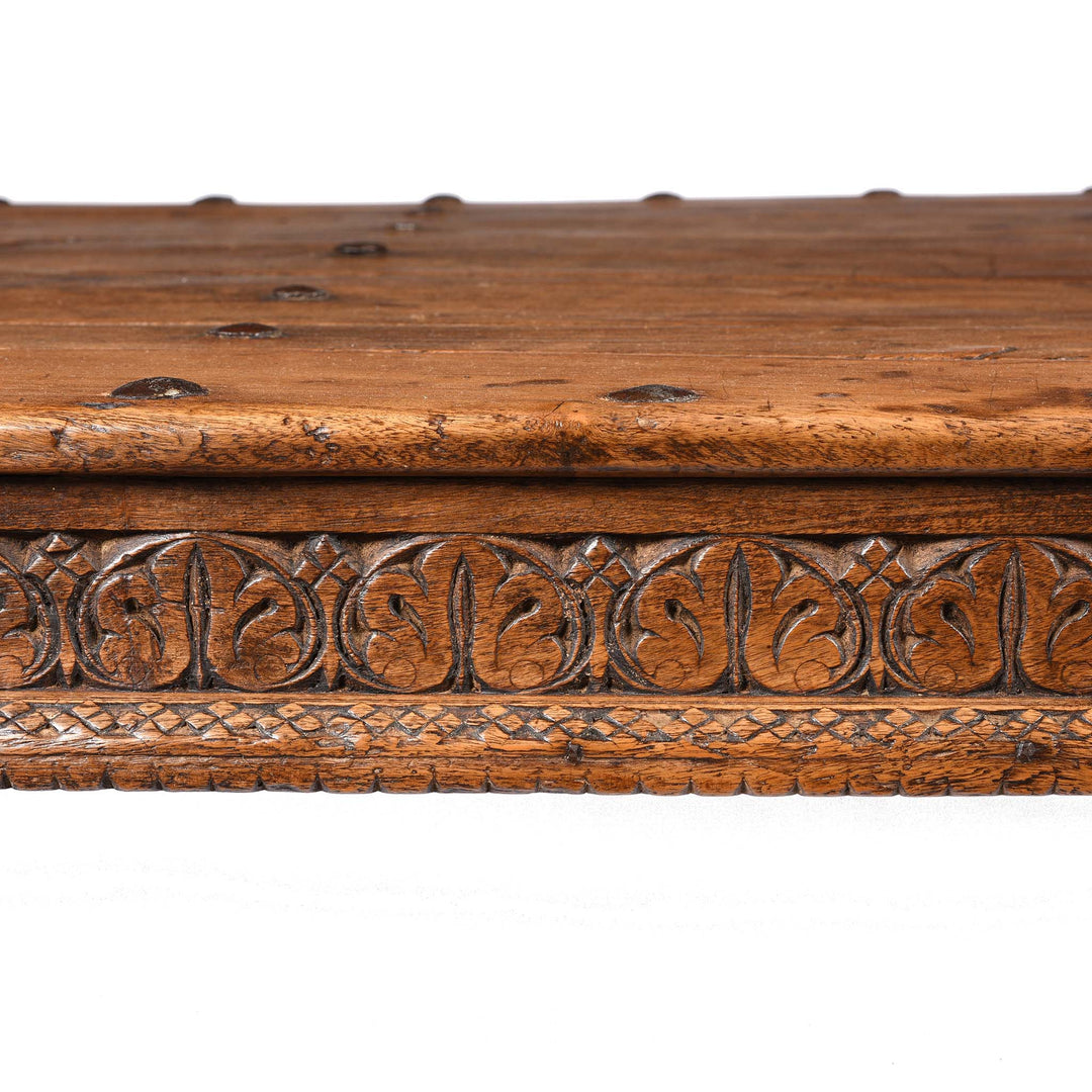 Carving Detail From Indian Acacia Wood Takhat Coffee Table From Rajasthan- 19thC | Indigo Antiques