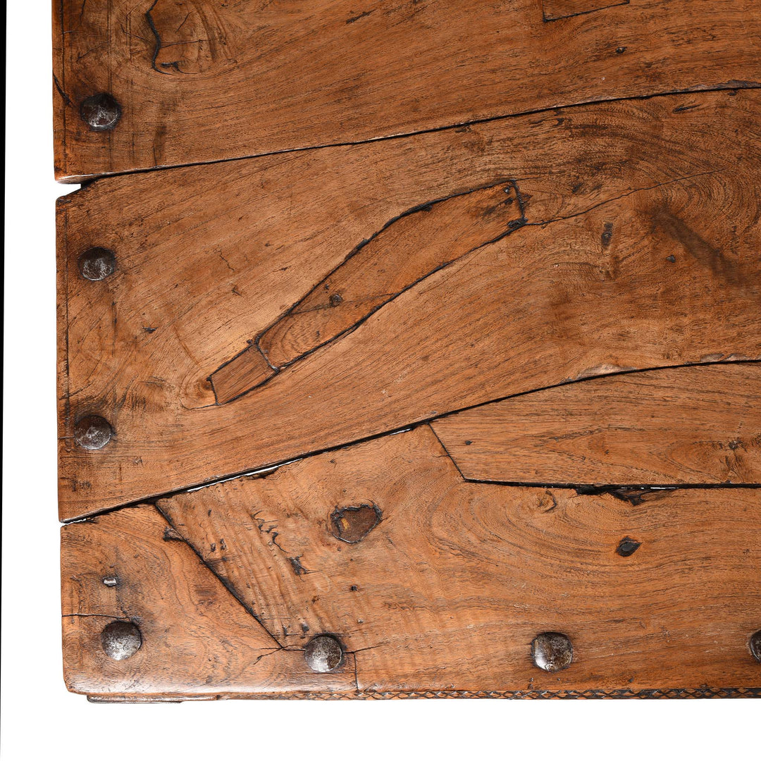 Corner Detail From Indian Acacia Wood Takhat Coffee Table From Rajasthan- 19thC | Indigo Antiques