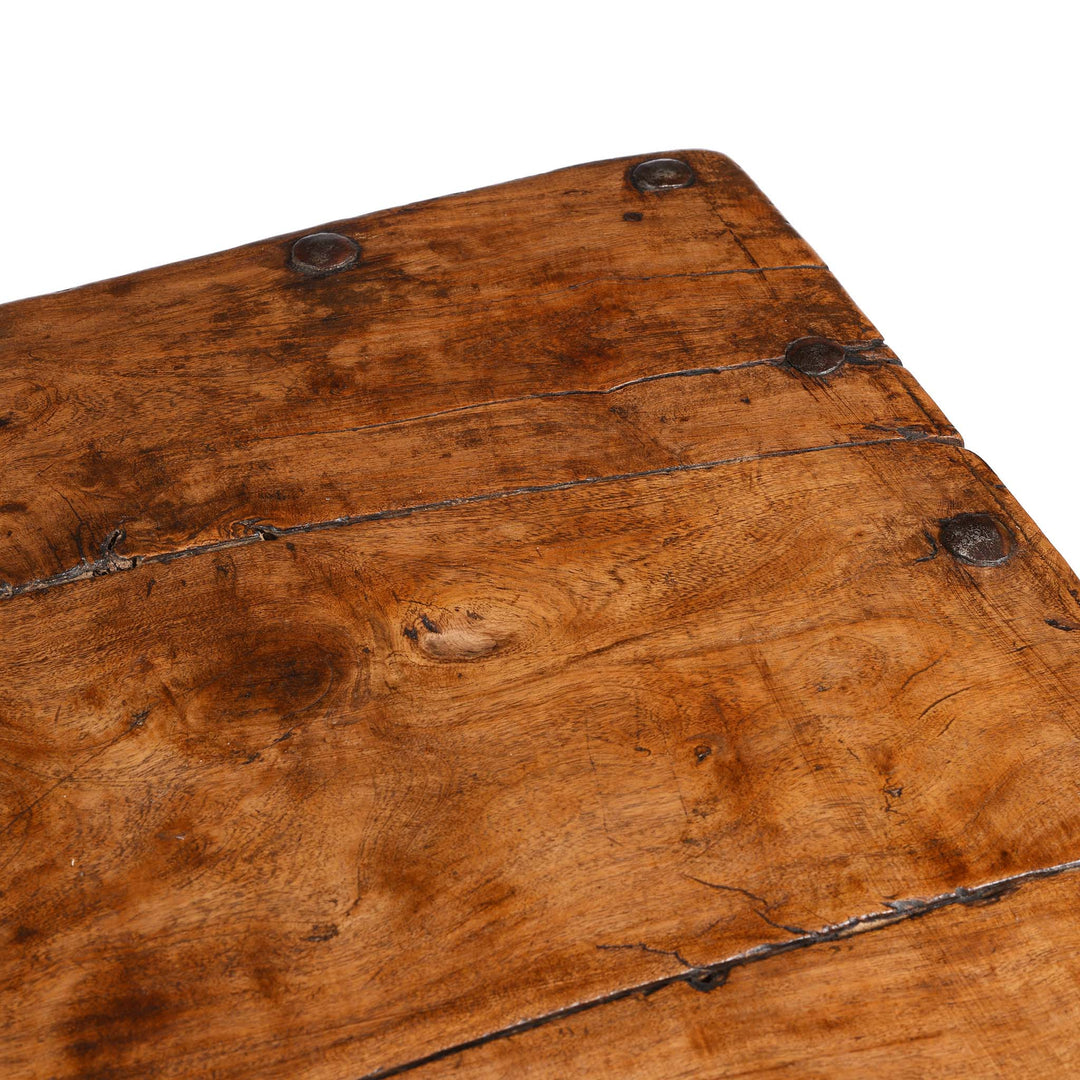 Corner Detail From Indian Acacia Wood Takhat Coffee Table From Rajasthan- 19thC | Indigo Antiques