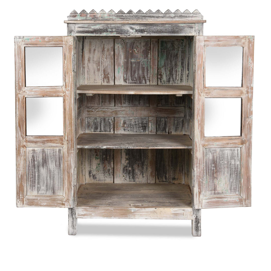 Open View Of Vintage Blue Painted Display Cabinet - Ca 1920 | Indigo Antiques