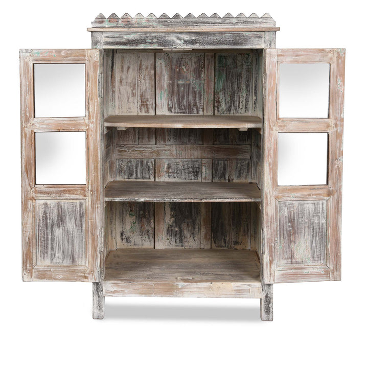 Open View Of Vintage Blue Painted Display Cabinet - Ca 1920 | Indigo Antiques