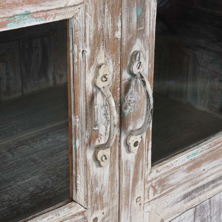 Handles Detail From Vintage Blue Painted Display Cabinet - Ca 1920 | Indigo Antiques