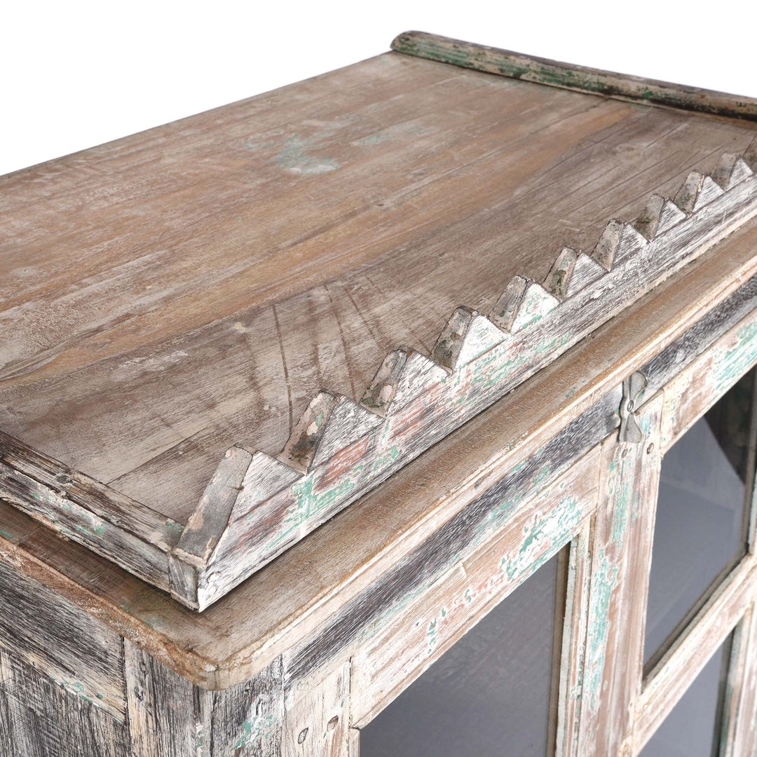 Top Of Vintage Blue Painted Display Cabinet - Ca 1920 | Indigo Antiques