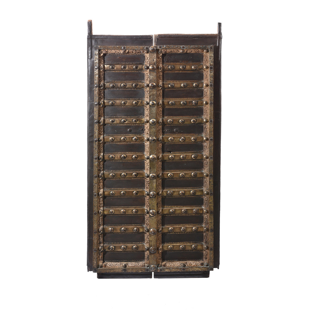 Old Brass Bound Antique Shekhawati Door - 19th Century | Indigo Antiques