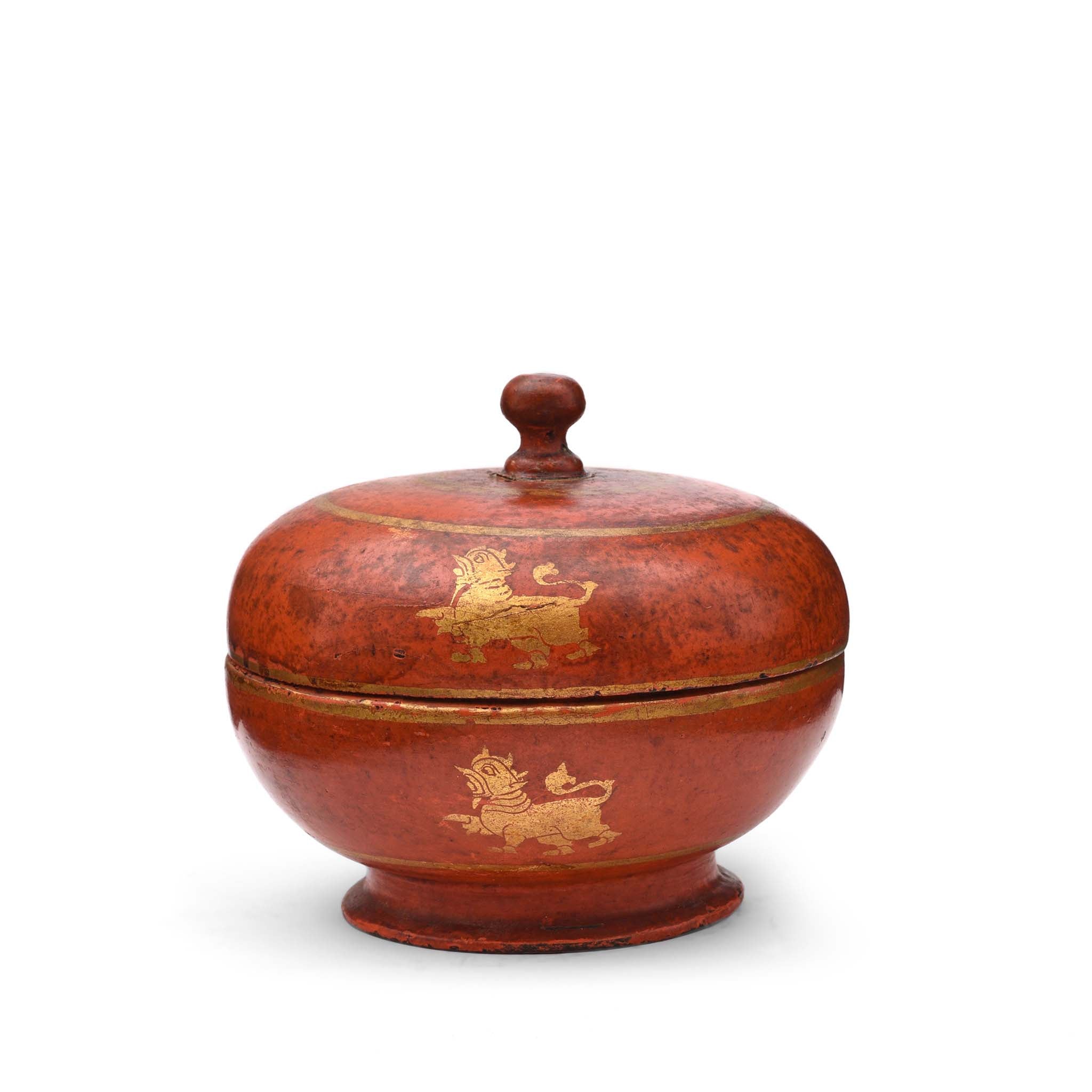 Red Lacquer Pot From Rajasthan -19thC | Indigo Antiques