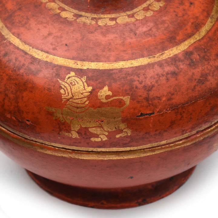 Detail From Red Lacquer Pot From Rajasthan -19thC | Indigo Antiques