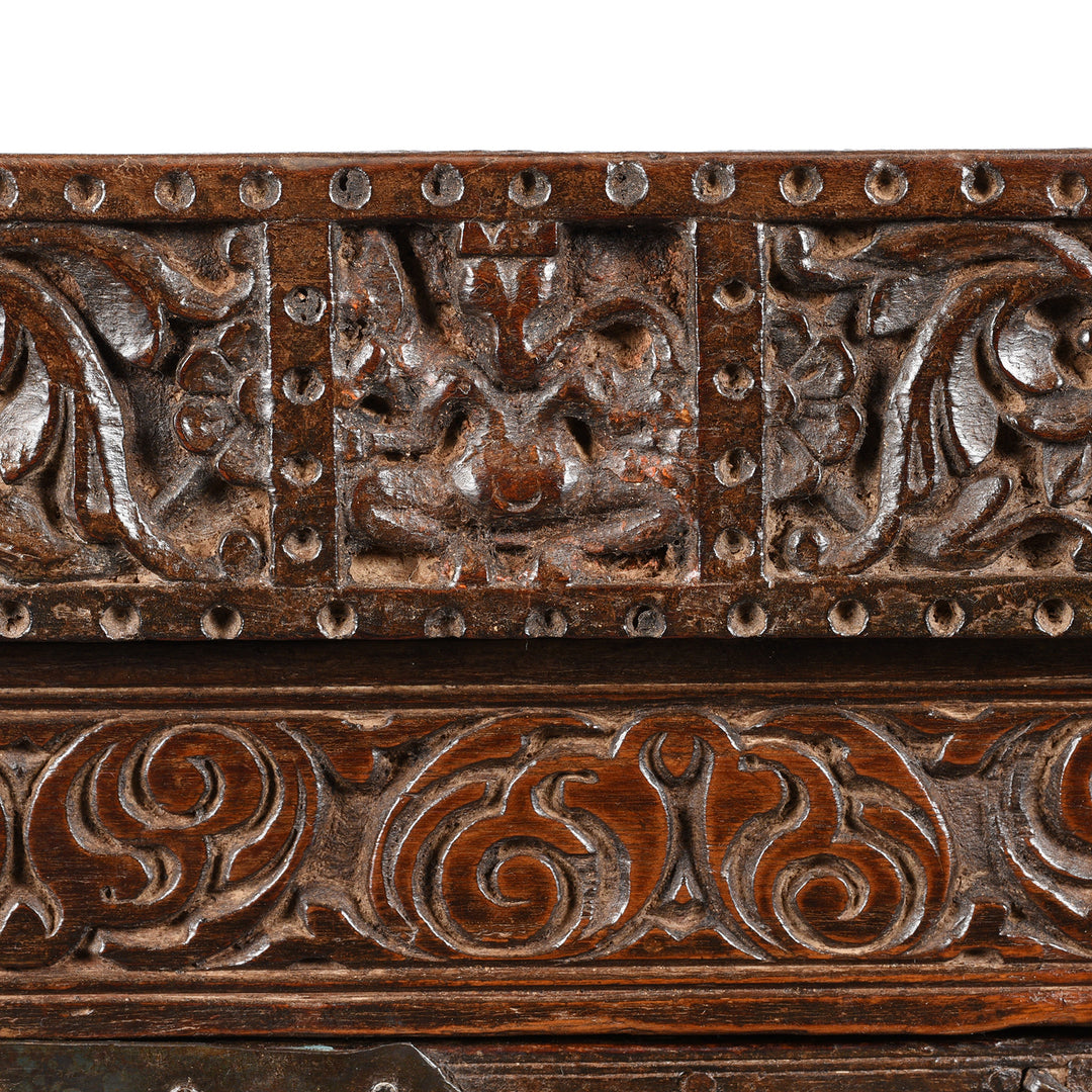 Ganesh Detail From Carved Indian Teak Dowry Chest - Damchiya From Saurashtra - 19thC | Indigo Antiques