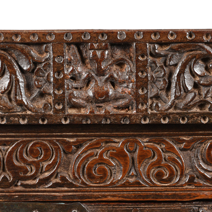 Ganesh Detail From Carved Indian Teak Dowry Chest - Damchiya From Saurashtra - 19thC | Indigo Antiques