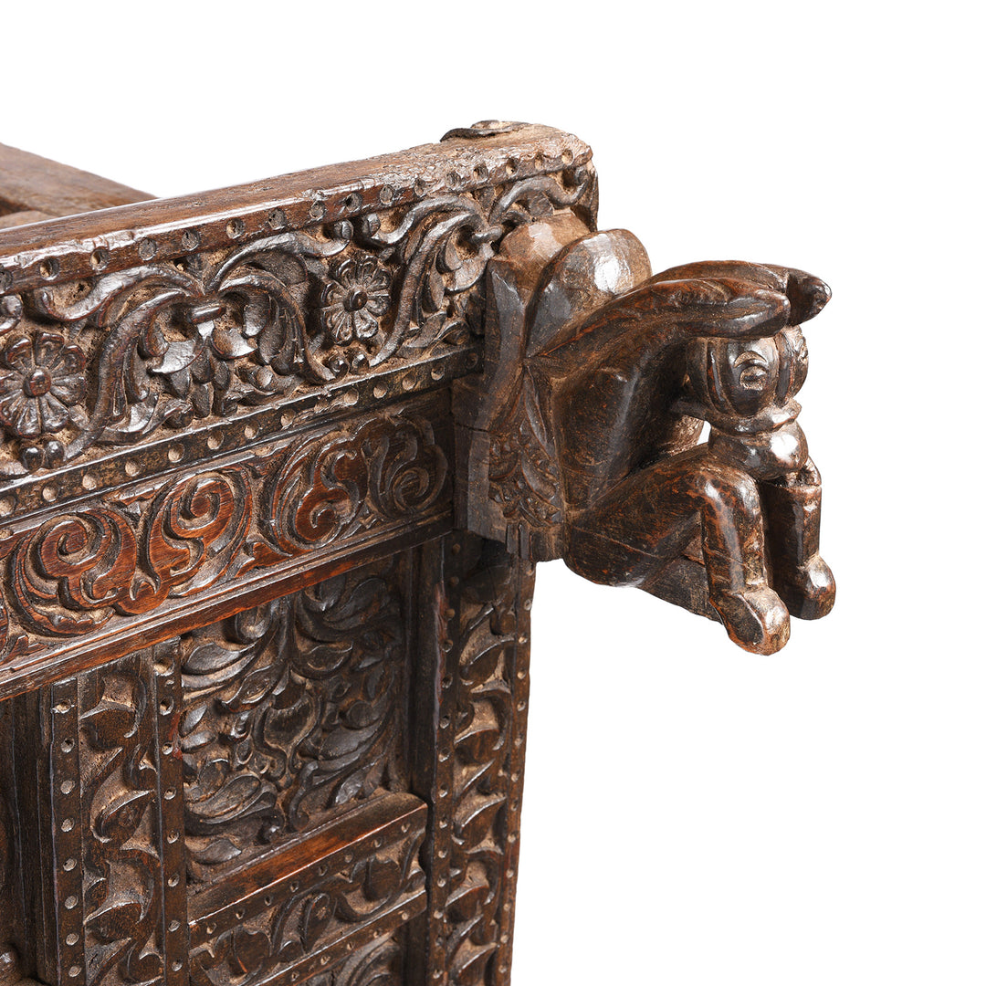 Horse Detail From Carved Indian Teak Dowry Chest - Damchiya From Saurashtra - 19thC | Indigo Antiques