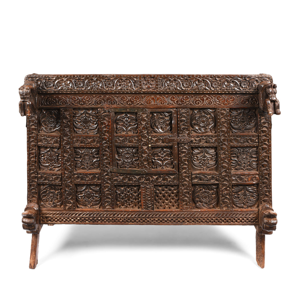 Carved Indian Teak Dowry Chest - Damchiya From Saurashtra - 19thC | Indigo Antiques