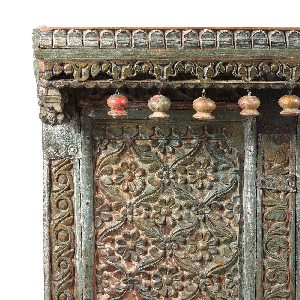 Corner Detail From Antique Carved Teak Manjus Dowry Chest From Gujarat - 19thC | Indigo Antiques