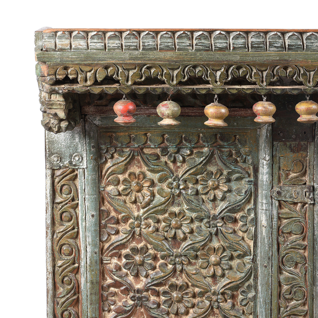 Corner Detail From Antique Carved Teak Manjus Dowry Chest From Gujarat - 19thC | Indigo Antiques