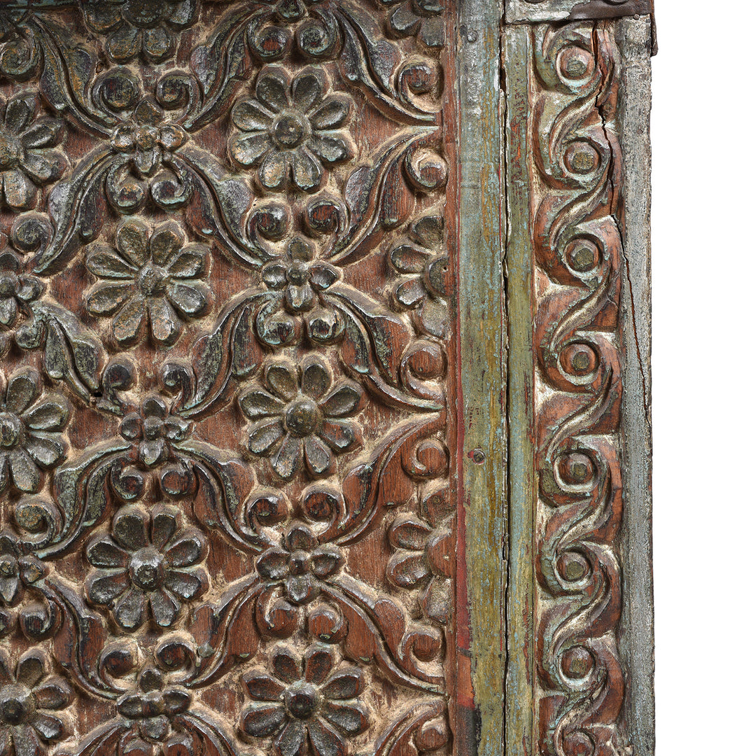 Carving Detail From Antique Carved Teak Manjus Dowry Chest From Gujarat - 19thC | Indigo Antiques