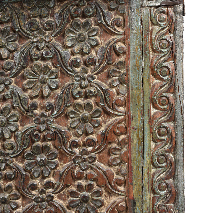Carving Detail From Antique Carved Teak Manjus Dowry Chest From Gujarat - 19thC | Indigo Antiques