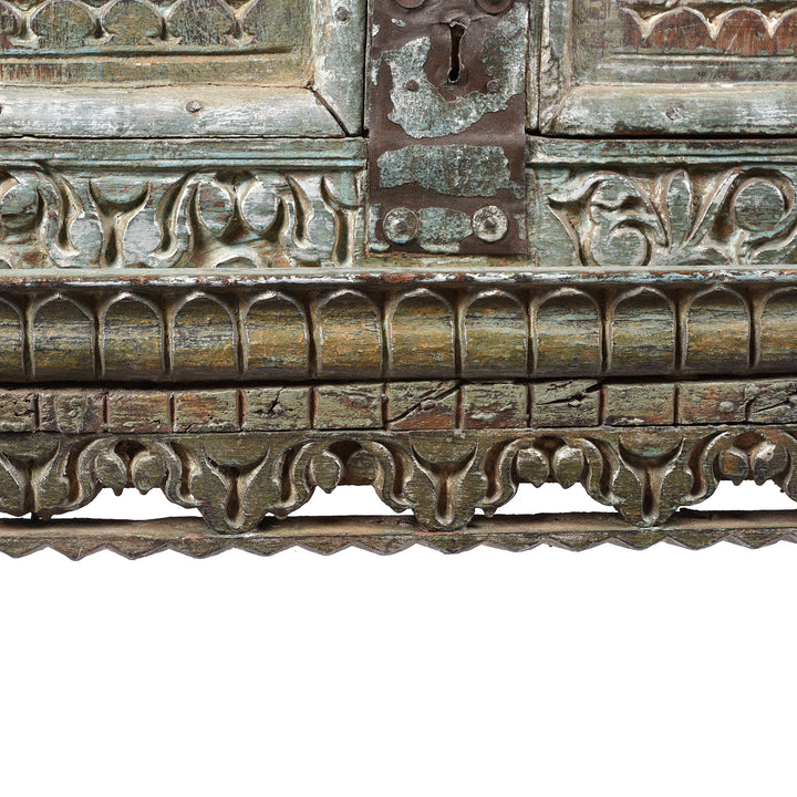 Carving Detail From Antique Carved Teak Manjus Dowry Chest From Gujarat - 19thC | Indigo Antiques