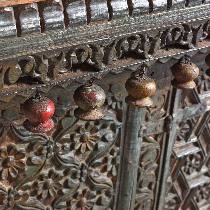 Bells Detail From Antique Carved Teak Manjus Dowry Chest From Gujarat - 19thC | Indigo Antiques