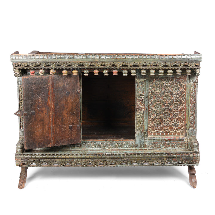 Open Door View Of Antique Carved Teak Manjus Dowry Chest From Gujarat - 19thC | Indigo Antiques