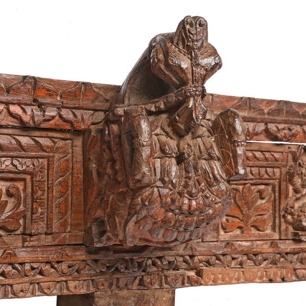 Carved Teak Lintel Panel From Gujarat - 19thC