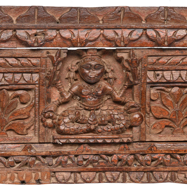 Carved Teak Lintel Panel From Gujarat - 19thC