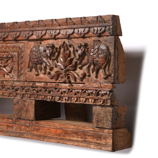 Carved Teak Lintel Panel From Gujarat - 19thC