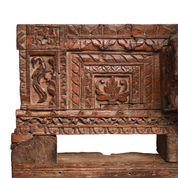 Carved Teak Lintel Panel From Gujarat - 19thC