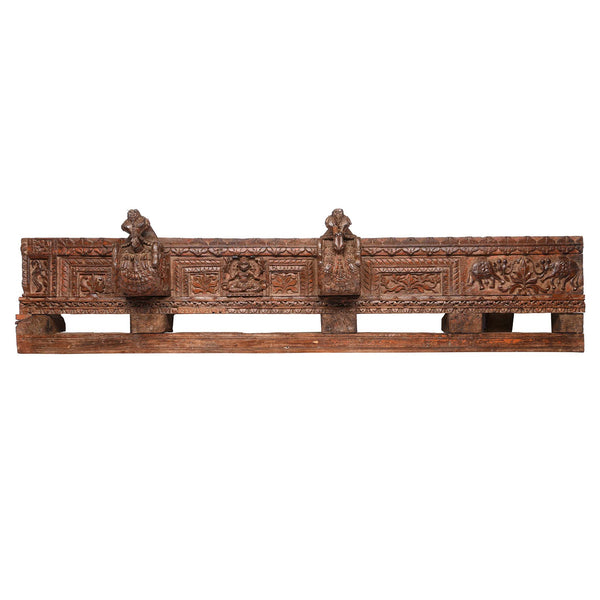 Carved Teak Lintel Panel From Gujarat - 19thC