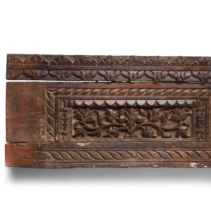Carving Detail From Carved Teak Lintel Panel From Gujarat - 19thC | Indigo Antiques