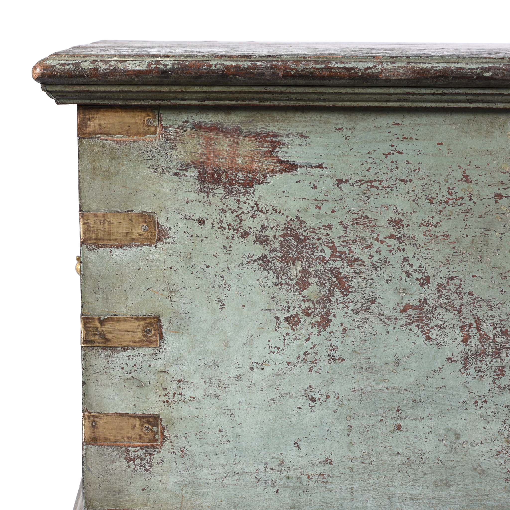 Corner Detail From Painted Teak Indian Chest From Gujarat -19thC | Indigo Antiques