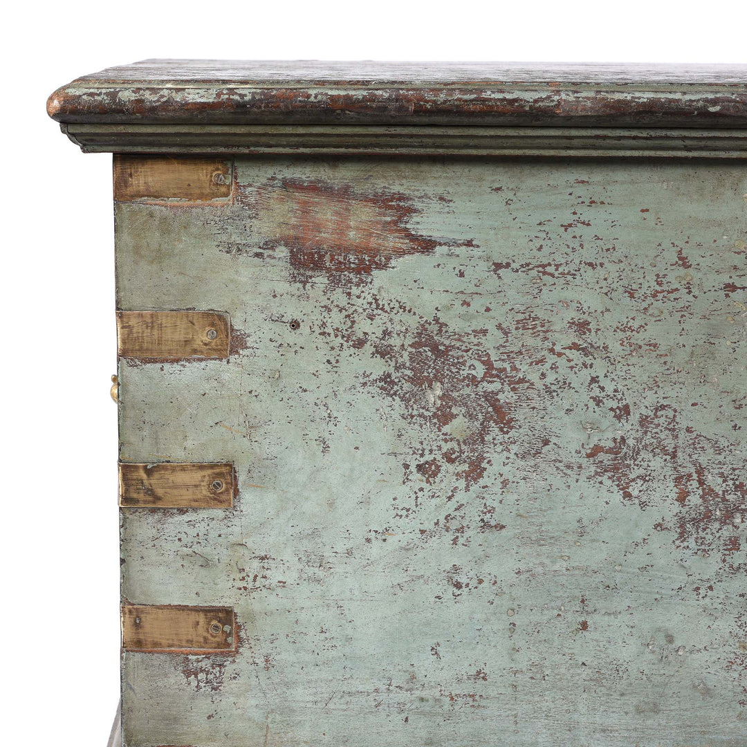 Corner Detail From Painted Teak Indian Chest From Gujarat -19thC | Indigo Antiques